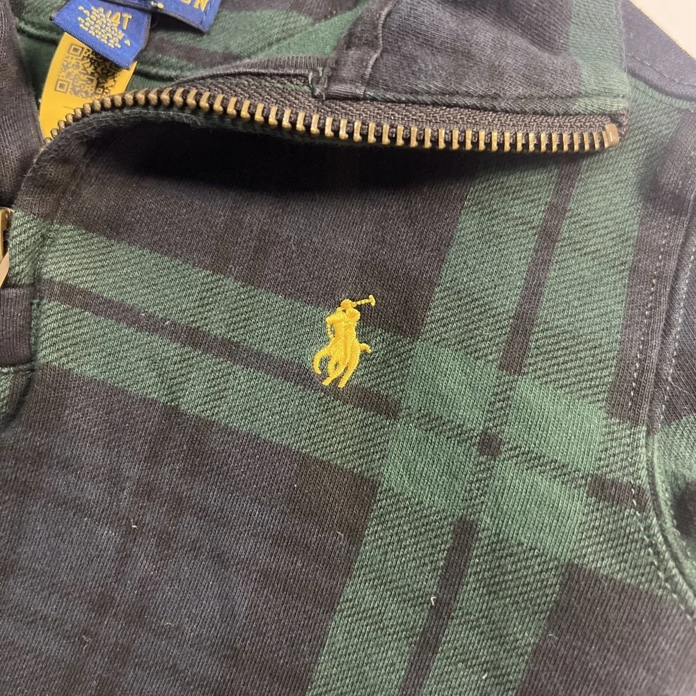 POLO RALPH LAUREN Boys Toddler Rugby Plaid 1/4 Zip Sweater Size 4T